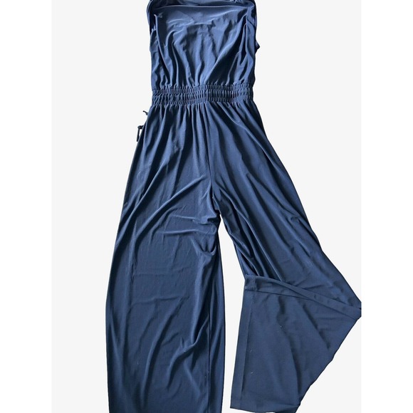 Emma & Michele Jumpsuit Women's Large Navy W/Gold Wide Leg Pant Sleeveless Tie - Picture 9 of 10